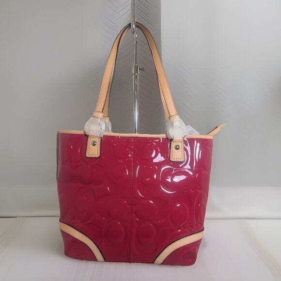 NWT Coach F22322 Peyton Patent Embossed Tote SV Magenta Tan Shoulder Bag - Picture 10 of 16